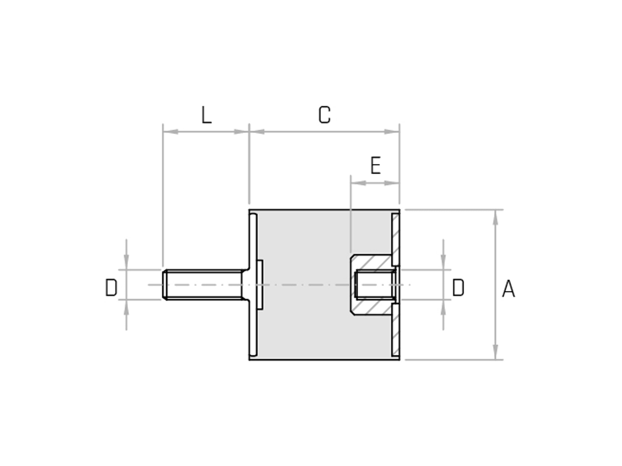 Cylindrical anti-vibration mount with pin and blind hole Ø 10mm to 20mm from M4 to M6 - Model ACMF (Pack of 10 pcs) - Range Cylindrical anti-vibration mount with pin and blind hole Ø 10mm to 20mm from M4 to M6 - Model ACMF (Pack of 10 pcs) - Range